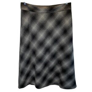 Eddie Bauer Women's Plaid A-Line Midi Skirt 12 Wool Blend Gray Classic Preppy